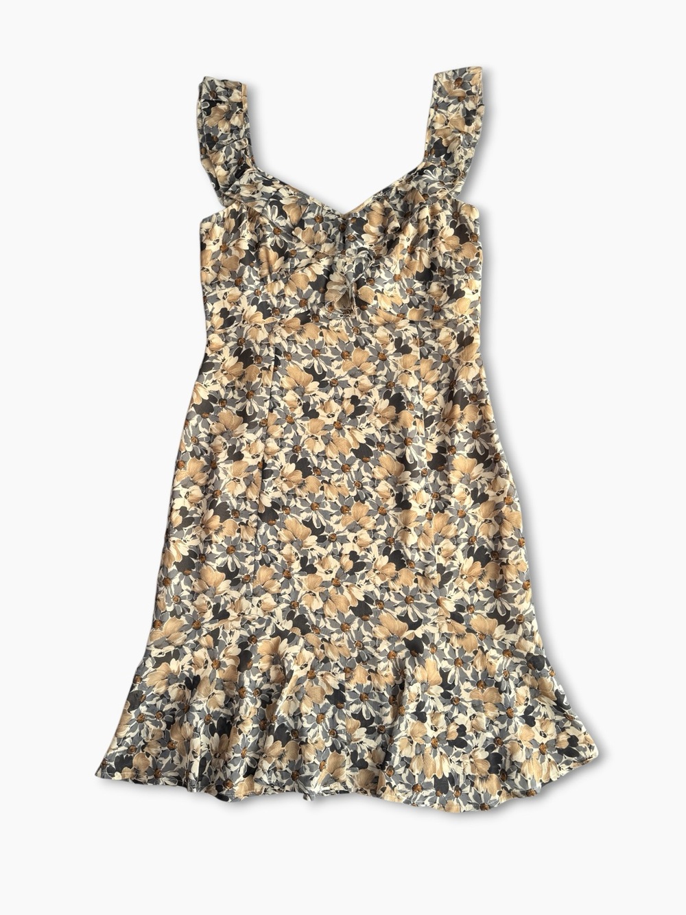 ANN TAYLOR LOFT Floral Mini Dress 2 Brown Sweetheart Ruffle‎ Strap